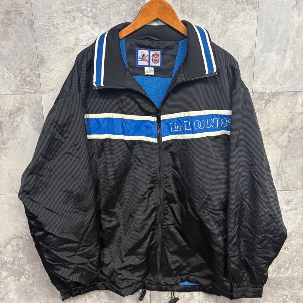 Vintage 90s Detroit Lions Logo Athletic NFL Game Day Jacket Black Blue Mens L